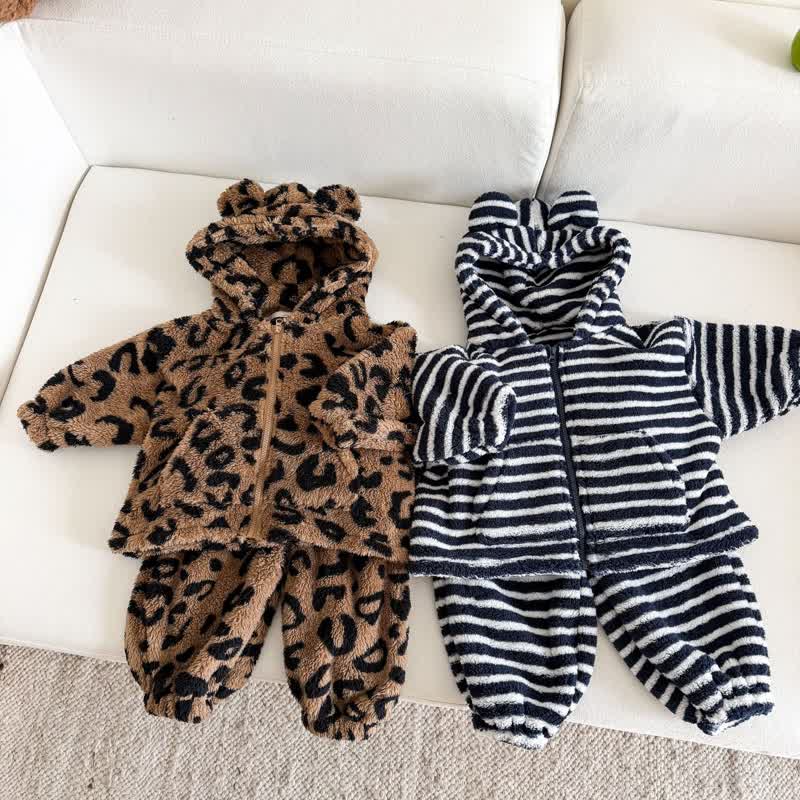 Toddler Fleece Bear Ear Hooded and Pants 2-piece Set - image 1