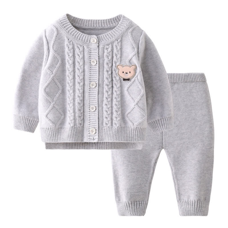 Baby Bear Cable Knit Cardigan and Pants 2-piece Set - Gray - 12-24M - image 4