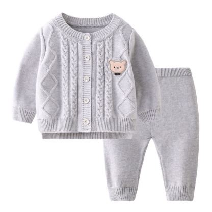 Baby Bear Cable Knit Cardigan and Pants 2-piece Set - Gray - 12-24M - image 4