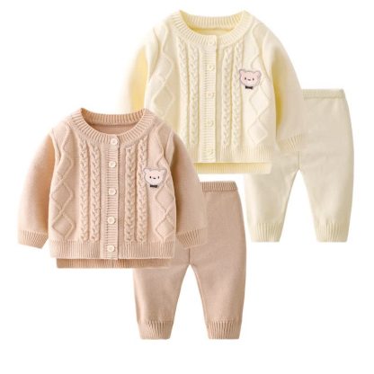 Baby Bear Cable Knit Cardigan and Pants 2-piece Set - image 1