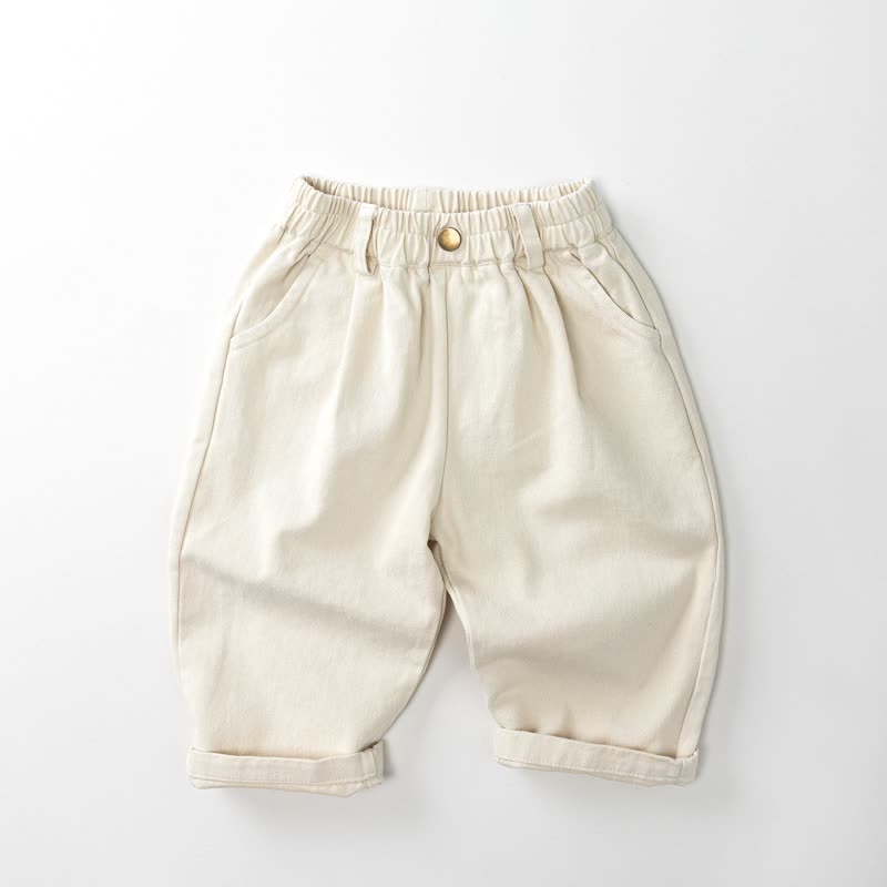 Toddler Casual Solid Color Elastic Waist Pants - Beige - 6-7T - image 2