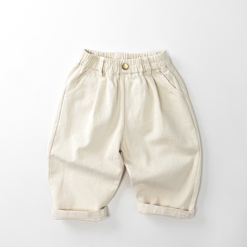 Toddler Casual Solid Color Elastic Waist Pants - Beige - 6-7T - image 2