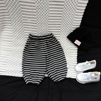 Toddler Soft Striped Casual Harem Pants - Black - 4-5T - image 5