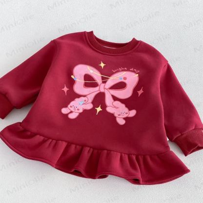 Baby Toddler Girl Fleece Bunny Bow Dress - image 2