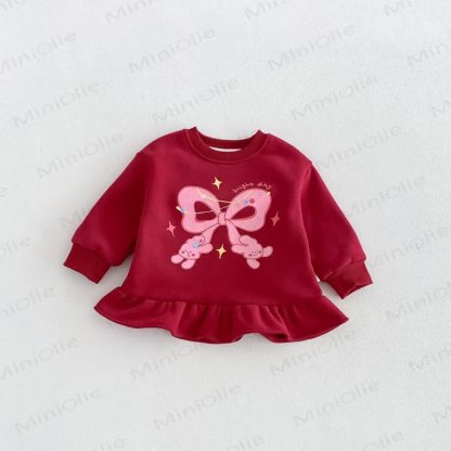 Baby Toddler Girl Fleece Bunny Bow Dress - Red - 6-7T - image 3