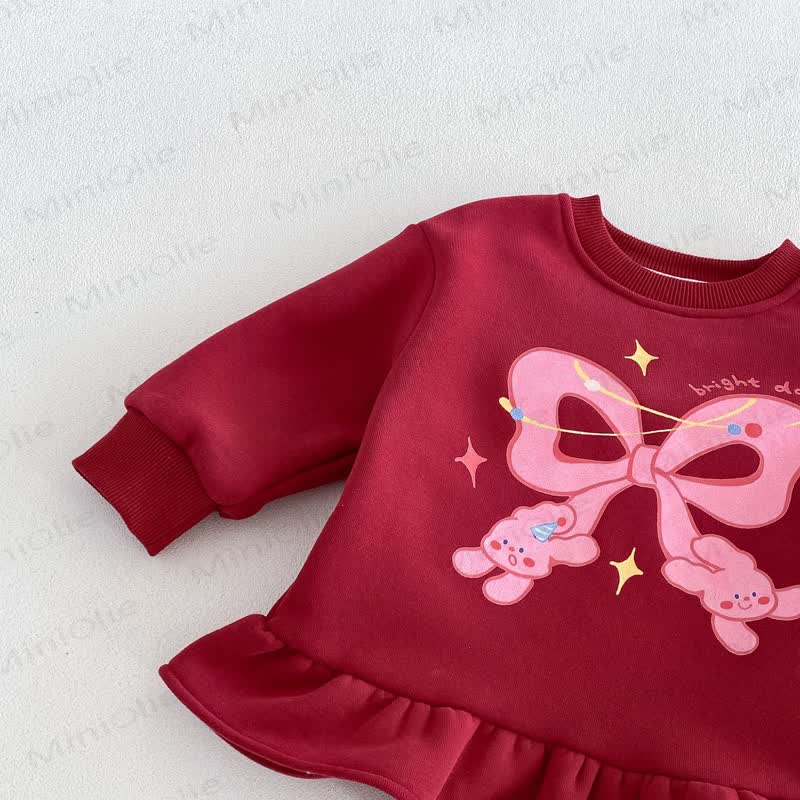 Baby Toddler Girl Fleece Bunny Bow Dress - image 7