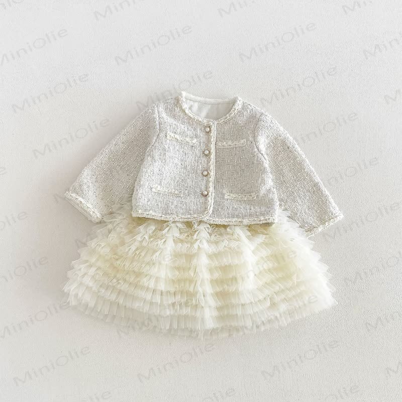 Baby Toddler Cream Outerwear or Sleeveless Dress or Sweater or Net Fabric Cake Dress - image 8