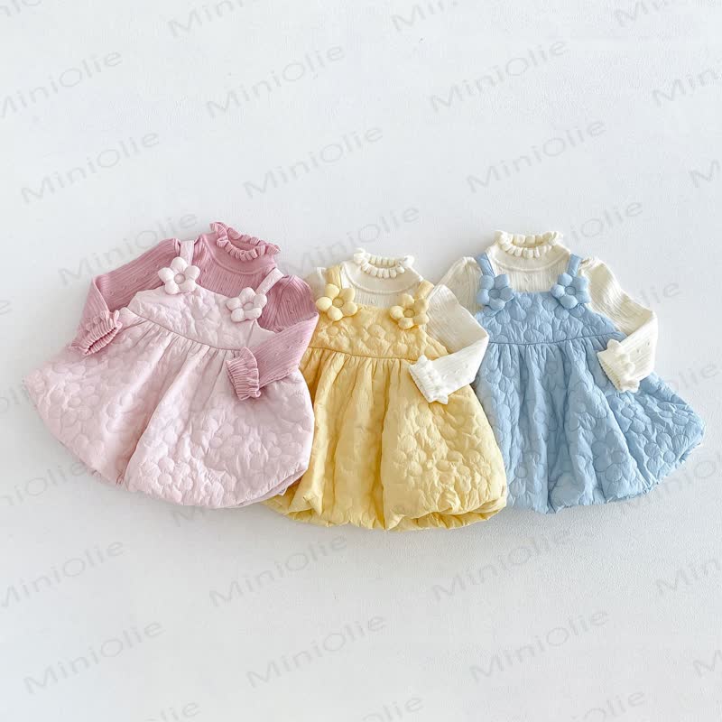 Baby Toddler Girl Quilted Floral Pinafore Dress Outfit or Sweater - image 1