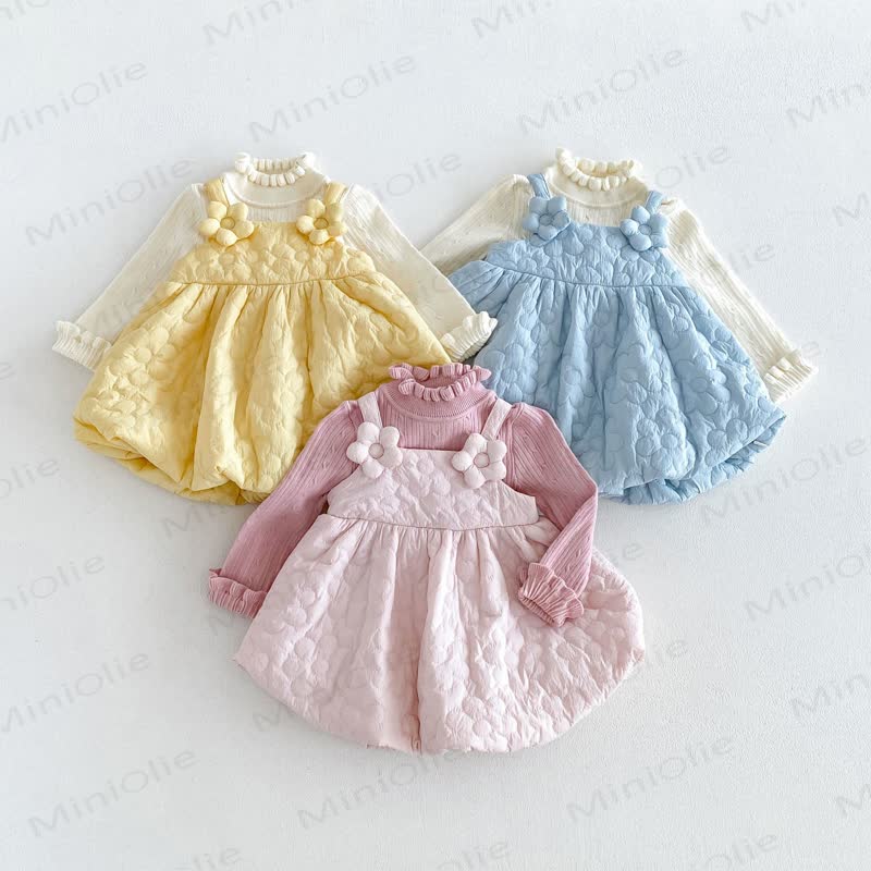 Baby Toddler Girl Quilted Floral Pinafore Dress Outfit or Sweater - image 12