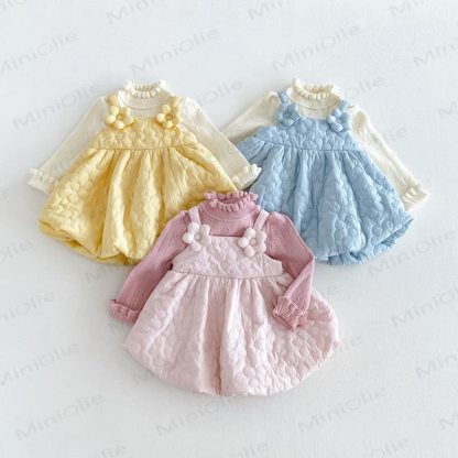 Baby Toddler Girl Quilted Floral Pinafore Dress Outfit or Sweater - image 12
