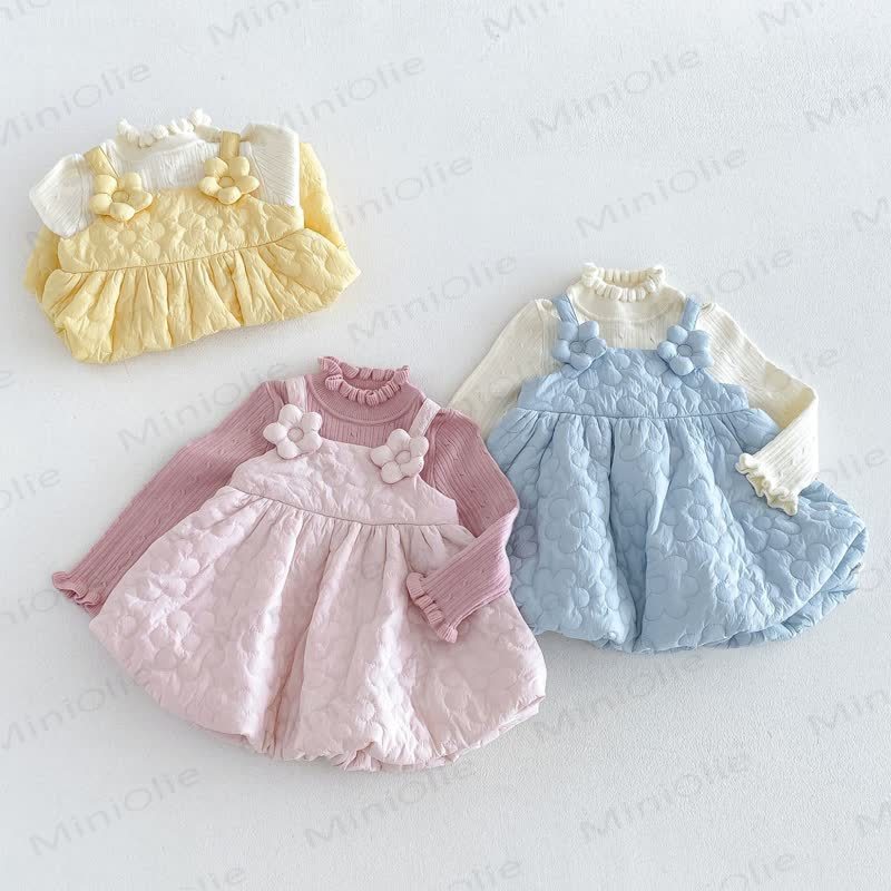 Baby Toddler Girl Quilted Floral Pinafore Dress Outfit or Sweater - image 13