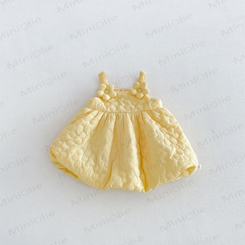Baby Toddler Girl Quilted Floral Pinafore Dress Outfit or Sweater - Yellow Dress - 6-7T - image 3