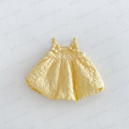 Baby Toddler Girl Quilted Floral Pinafore Dress Outfit or Sweater - Yellow Dress - 6-7T - image 3
