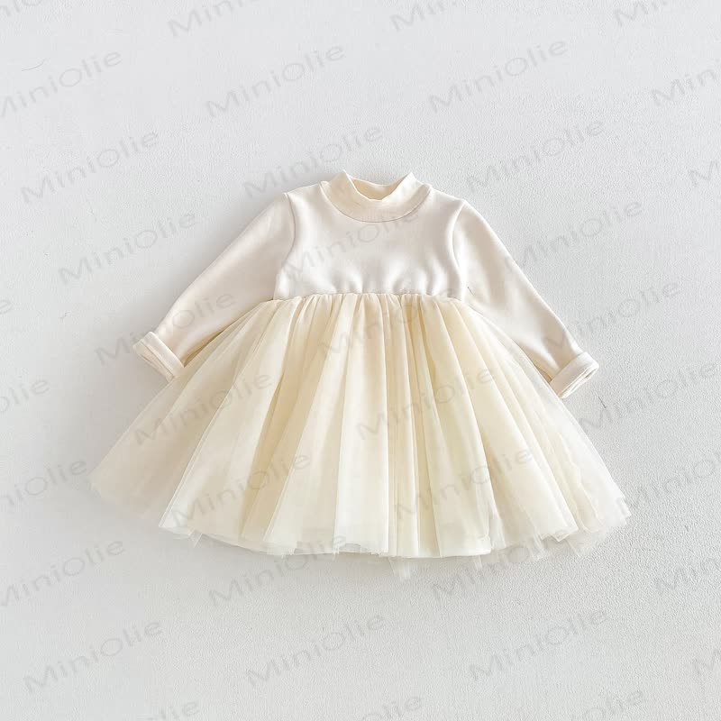 Baby Toddler Long Sleeve Tulle Dress - Beige - 130 - image 7
