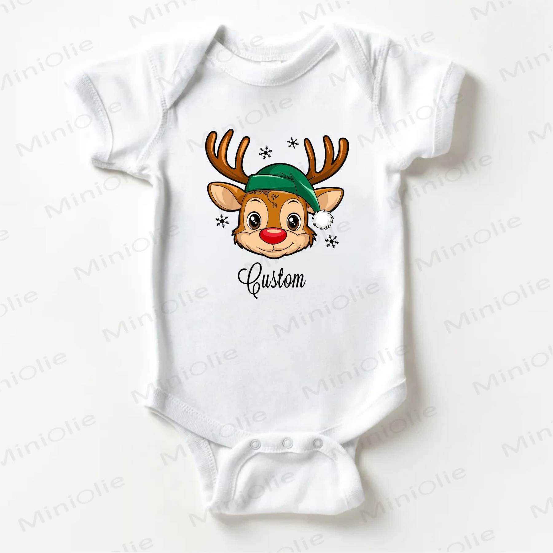 Name Customization Christmas Reindeer Baby White Bodysuit - White - 18-24M - image 1