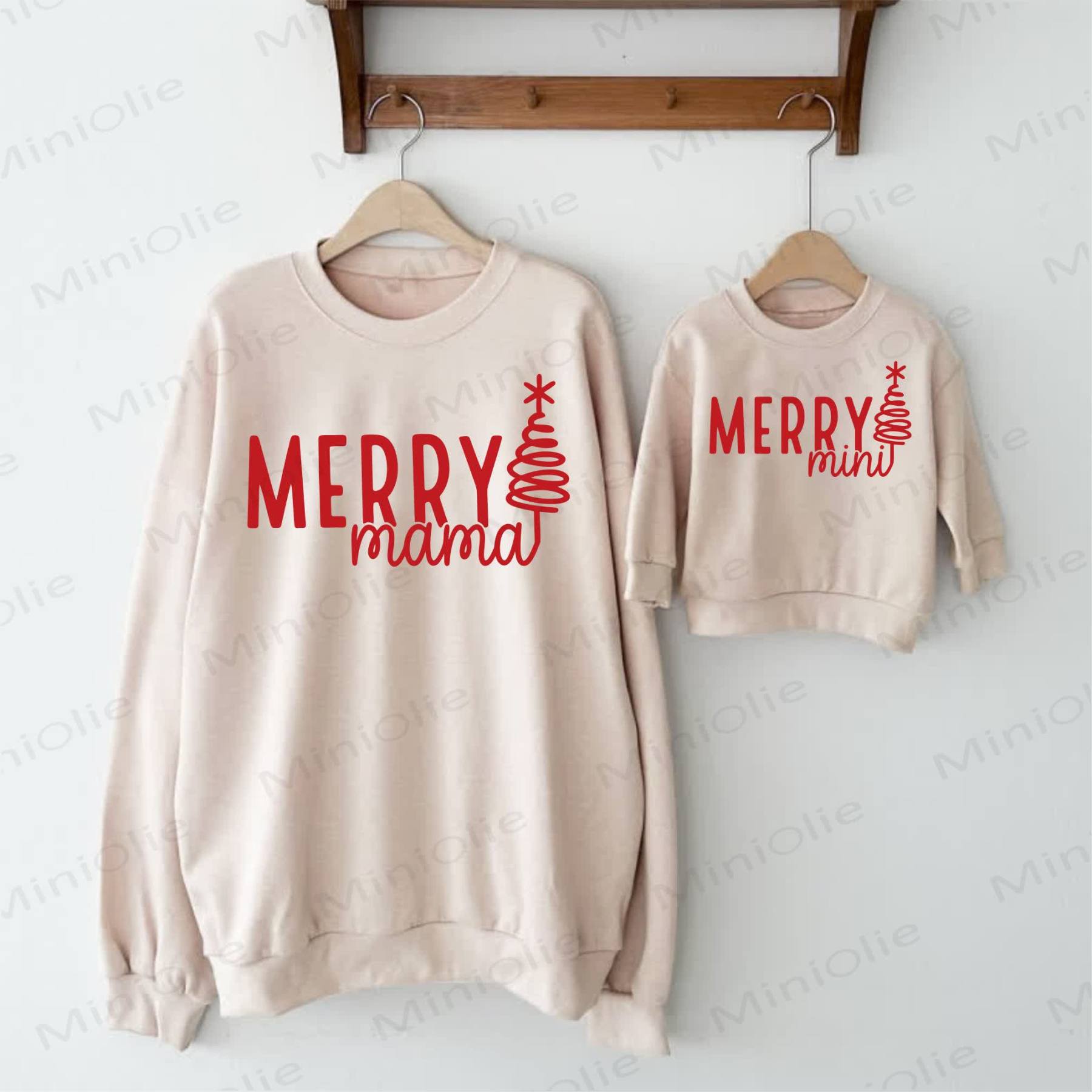 MERRY MAMA/MERRY MINI Christmas Tree Beige Family Sweatshirt - Beige - Adult Sweatshirt: XL - image 1