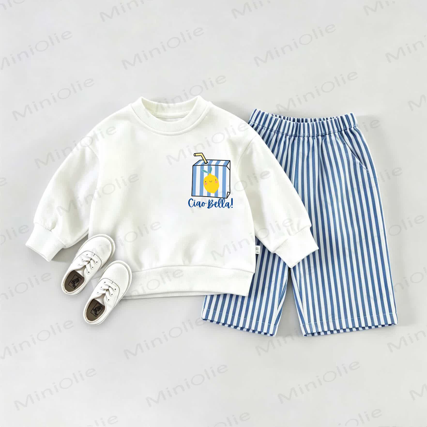  CIAO BELLA! Baby Milk Sweatshirt and Striped Pants Set - White&Blue - 2-3T - image 1