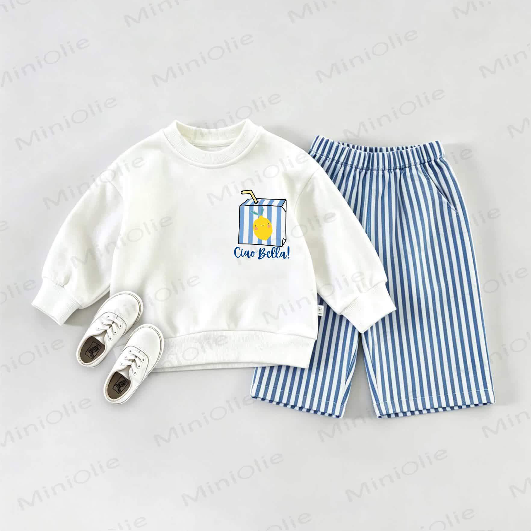  CIAO BELLA! Baby Milk Sweatshirt and Striped Pants Set - White&Blue - 2-3T - image 1