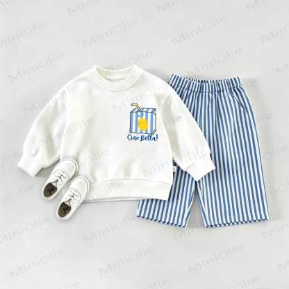  CIAO BELLA! Baby Milk Sweatshirt and Striped Pants Set - White&Blue - 2-3T - image 1