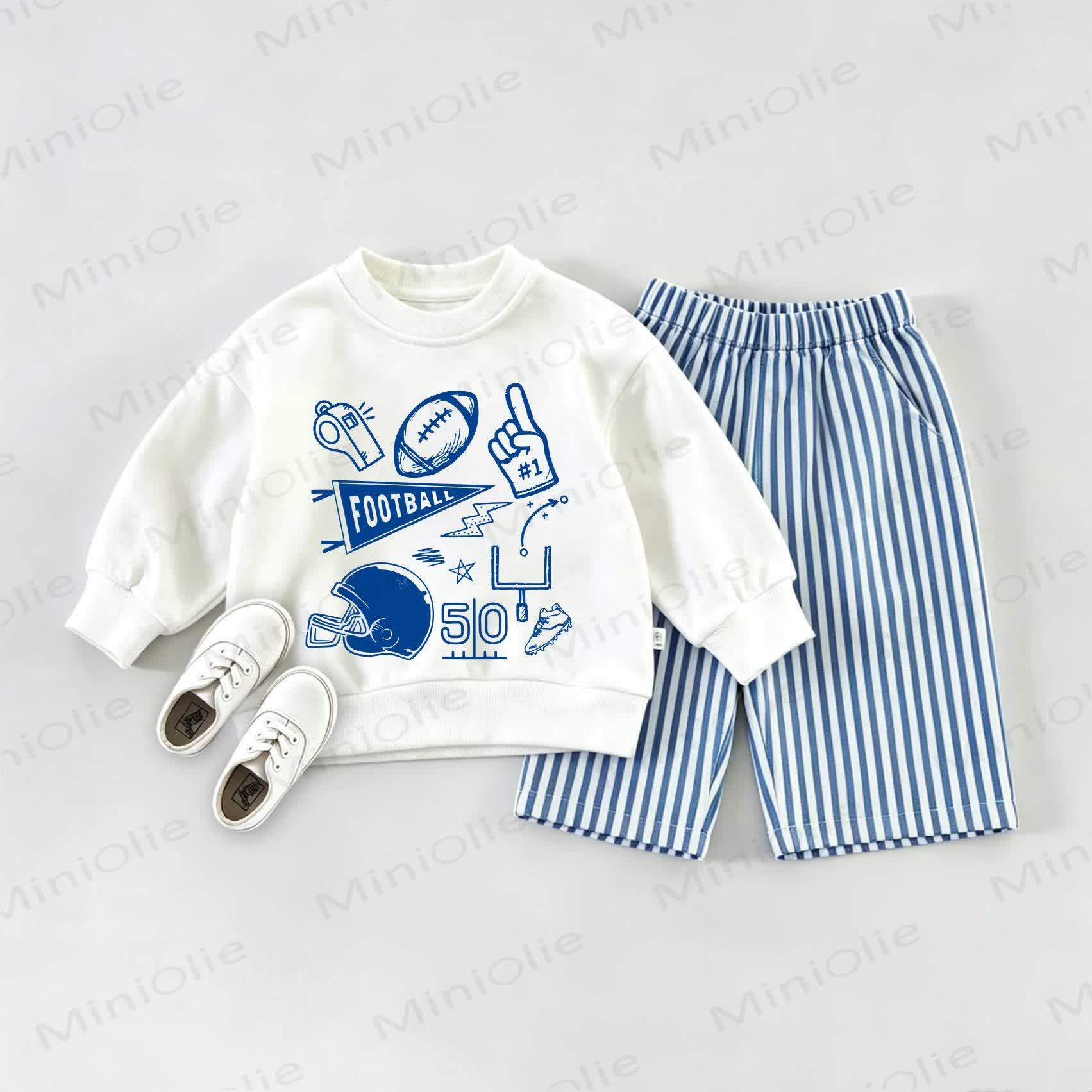 FOOTBALL Baby Rugby Sweatshirt and Striped Pants Set - White&Blue - 2-3T - image 1