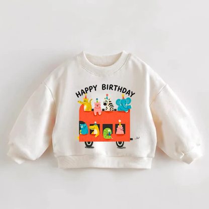 HAPPY BIRTHDAY Baby Toddler Animal Bus Print Cream Sweatshirt - Cream - 3-5T - image 1