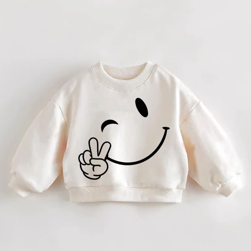 Baby Toddler Smiley Face Peace Sign Print Cream Sweatshirt - Cream - 3-5T - image 1