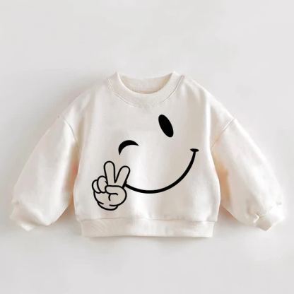 Baby Toddler Smiley Face Peace Sign Print Cream Sweatshirt - Cream - 3-5T - image 1