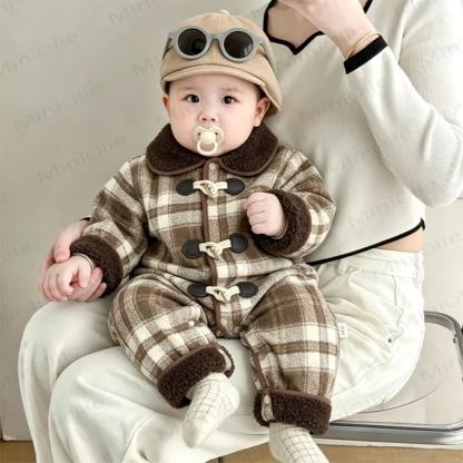 Baby Caramel Plaid Fleece Romper - image 3