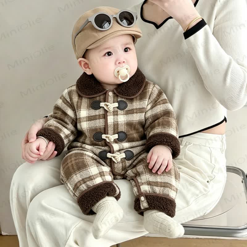 Baby Caramel Plaid Fleece Romper - image 4