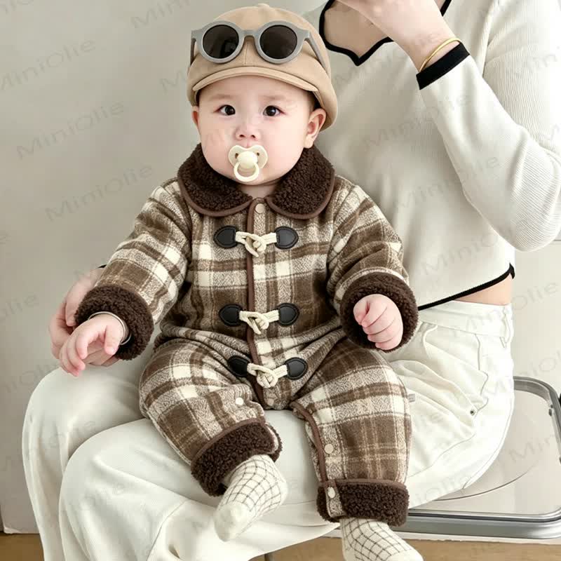 Baby Caramel Plaid Fleece Romper - image 5