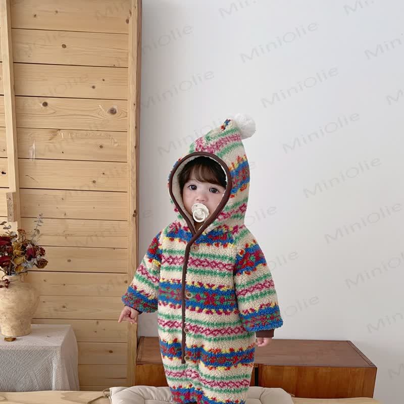 Baby Fair Isle Fleece Lined Hooded Winter Romper - image 7