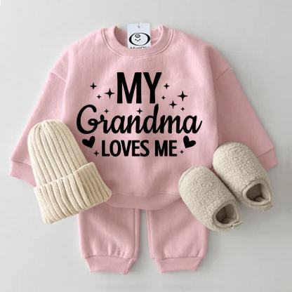 MY GRANDMA LOVES ME Baby Pink Sweatshirt 2-piece Set - Pink - 2-3T - image 1