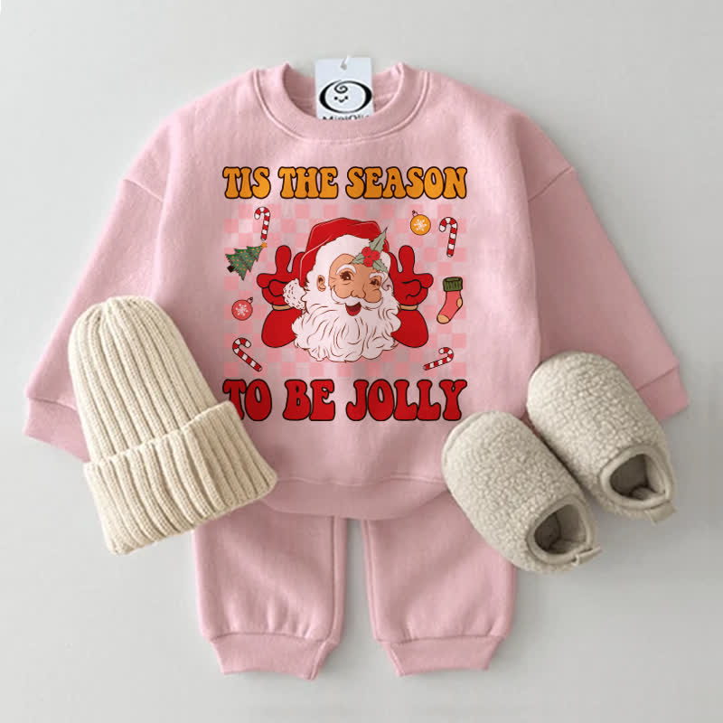 TIS THE SEASON TO BE JOLLY Baby Santa Print Sweatshirt 2-piece Set - Pink - 2-3T - image 1