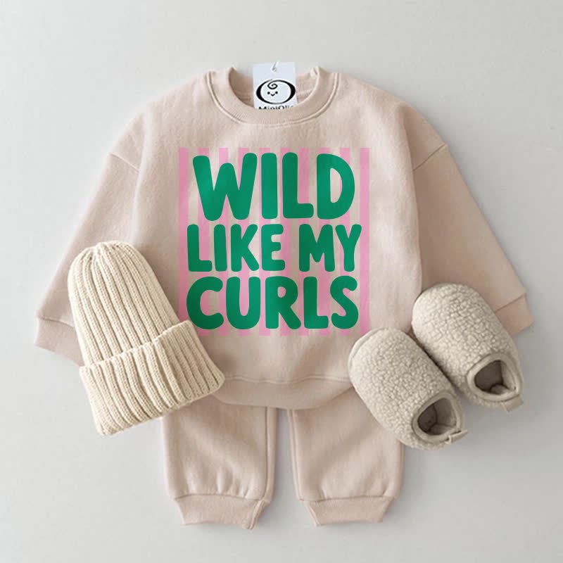 WILD LIKE MY CURLS Baby Stripe Sweatshirt 2-piece Set - Beige - 2-3T - image 2