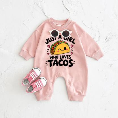 JUST A GIRL WHO LOVES TACOS Baby Pink Romper - Pink - 2-3T - image 1