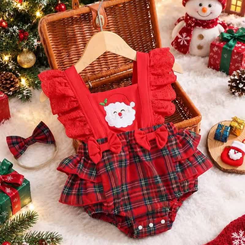 Baby Christmas Plaid Ruffle Bodysuit with Headband - Red - 12-18M - image 1