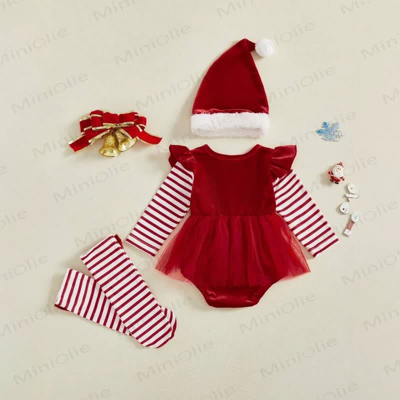 Baby Christmas Velvet Tulle Skirted Bodysuit Hat and Socks - image 2