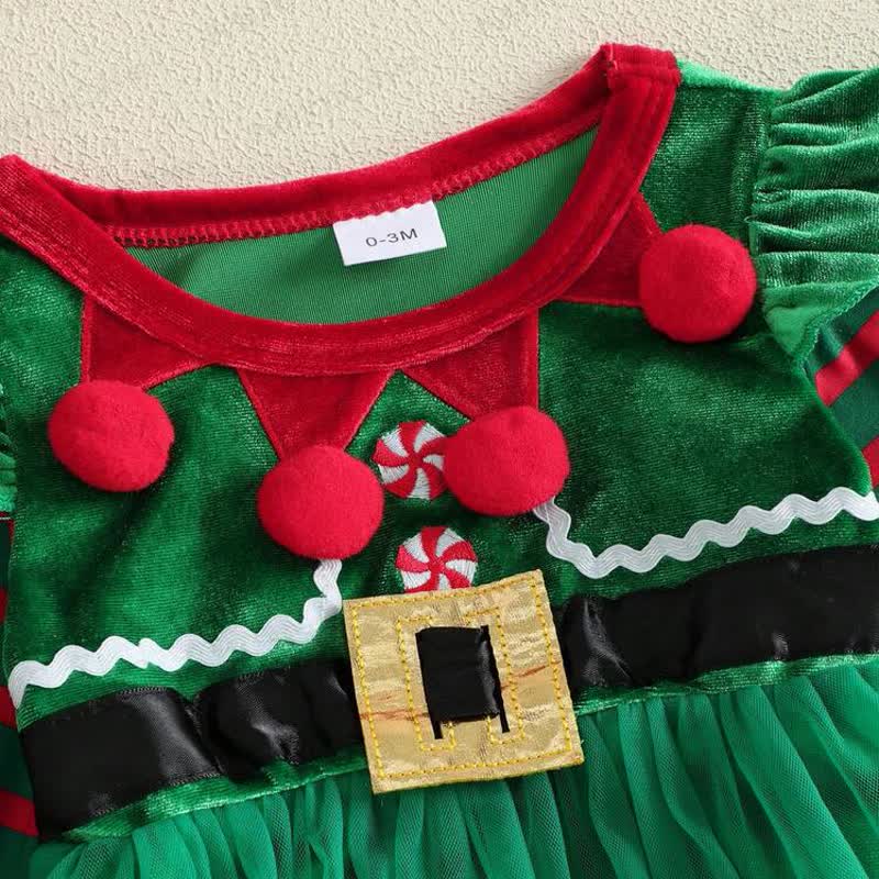 Baby Christmas Striped Tulle Skirt Bodysuit Socks and Hat - image 3
