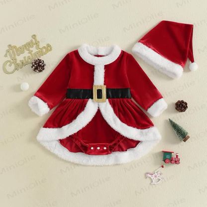 Baby Velvet Santa Skirted Bodysuit with Hat - Red - 12-18M - image 1