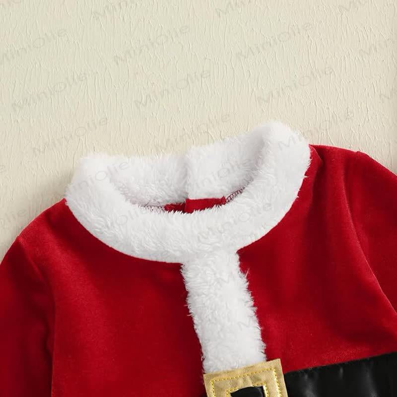 Baby Velvet Santa Skirted Bodysuit with Hat - image 3