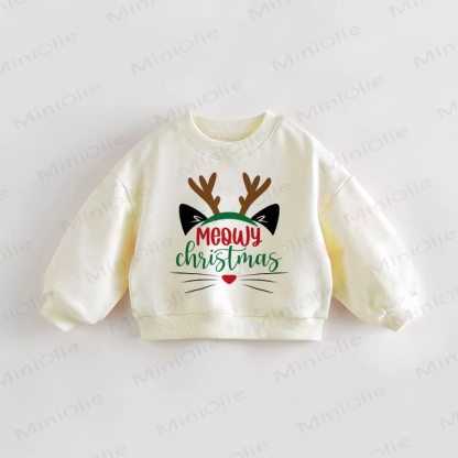 MERRY CHRISTMAS Baby Toddler Kitten Antler Cream Sweatshirt - Cream - 3-5T - image 1