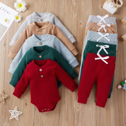 Baby Soft Ribbed Henley Bodysuit and Pants 2-piece Set - image 1