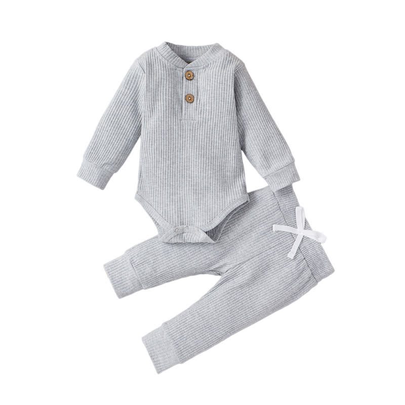 Baby Soft Ribbed Henley Bodysuit and Pants 2-piece Set - Gray - 12-18M - image 2