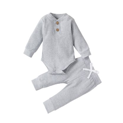 Baby Soft Ribbed Henley Bodysuit and Pants 2-piece Set - Gray - 12-18M - image 2