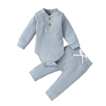 Baby Soft Ribbed Henley Bodysuit and Pants 2-piece Set - Blue - 12-18M - image 6