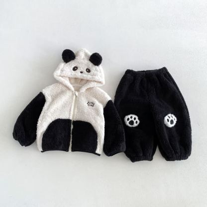 Toddler Animal Ear Colorblock Fleece Lounge 2-piece Set - Black - 6-7T - image 5