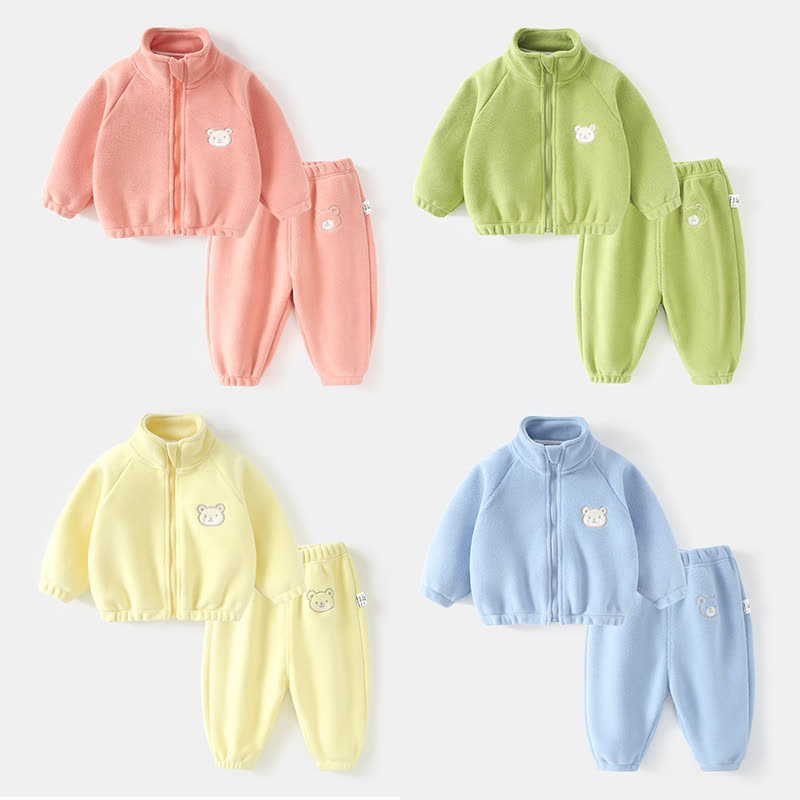 Toddler Baby Bear Patch Fleece Zip Up 2-piece Set - image 1