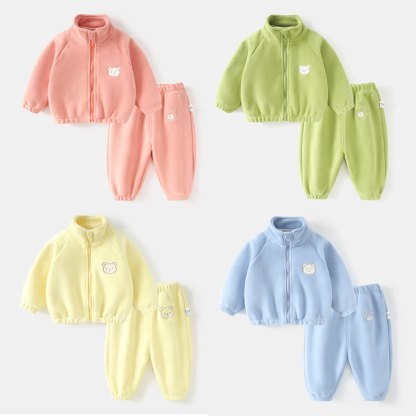 Toddler Baby Bear Patch Fleece Zip Up 2-piece Set - image 1