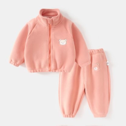 Toddler Baby Bear Patch Fleece Zip Up 2-piece Set - Pink - 4-5T - image 2