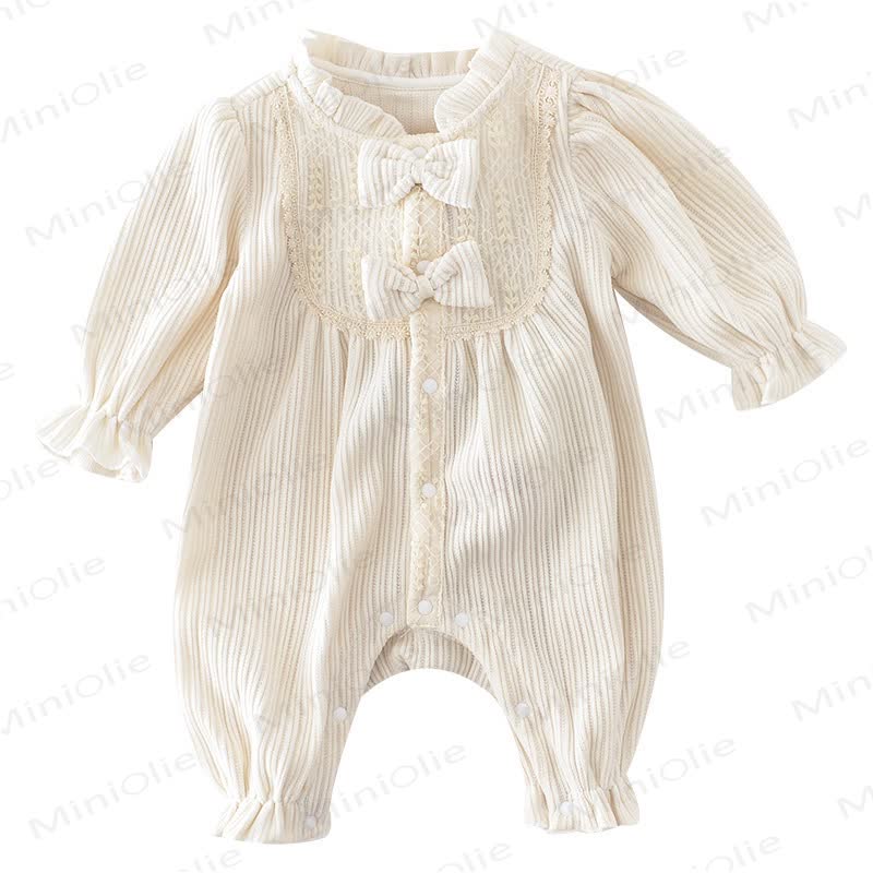 Baby Girl Bow Beige Romper - image 5